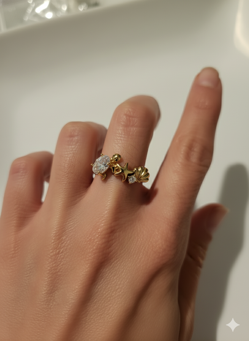 Ocean Ring with Zirconia – 18K Gold-Plated Adjustable