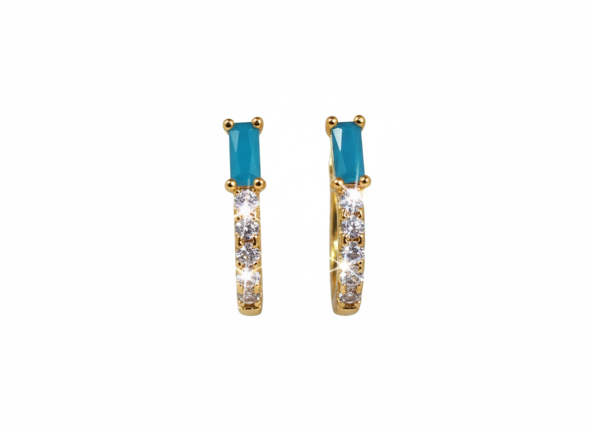 Huggies Blue Stone & Mini Zircons-18K Gold Plated