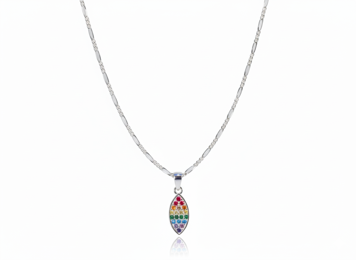 Drop Pendant Necklace in Sterling Silver 925 with Multicolor Zirconia