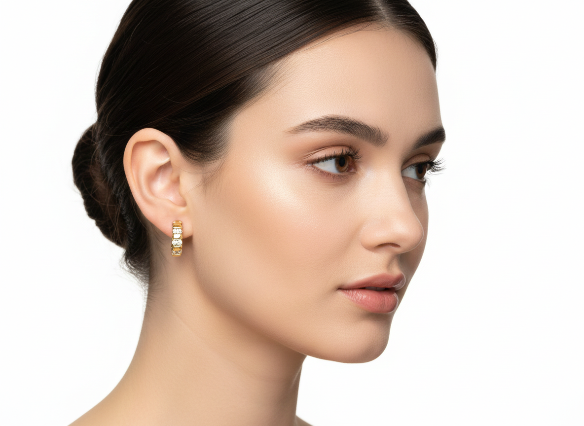 Huggies with white Zirconias -18K Gold Plated