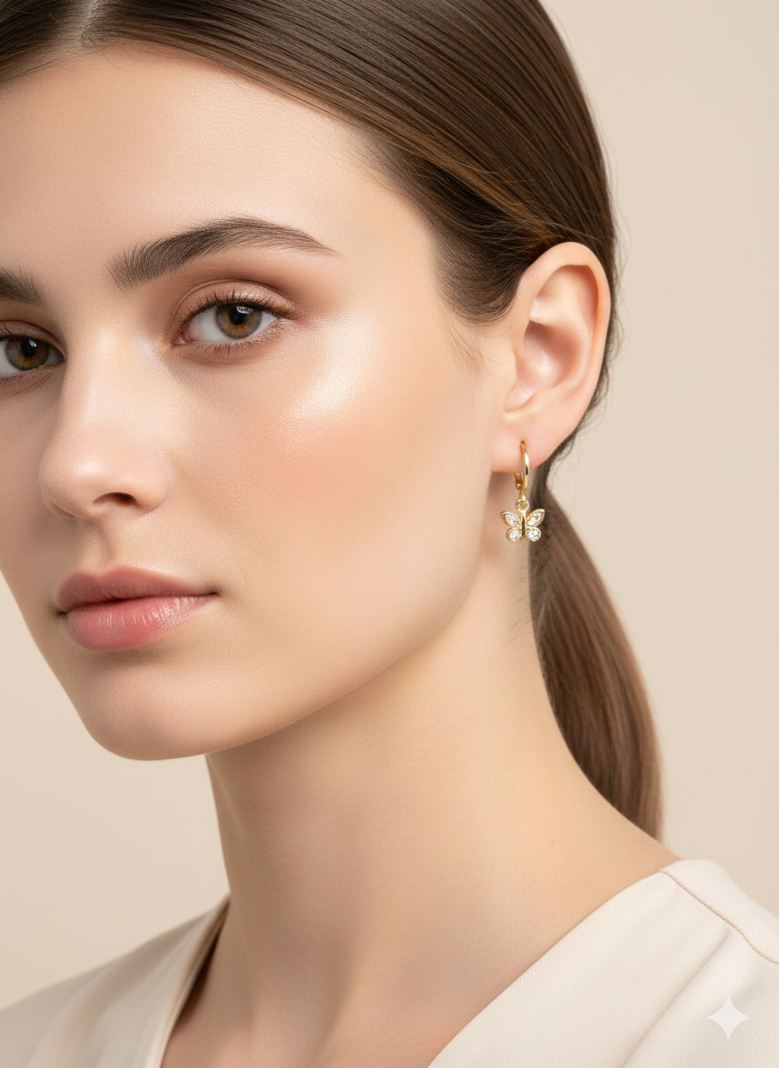 18k Gold Plated Butterfly Huggies with White Zirconia