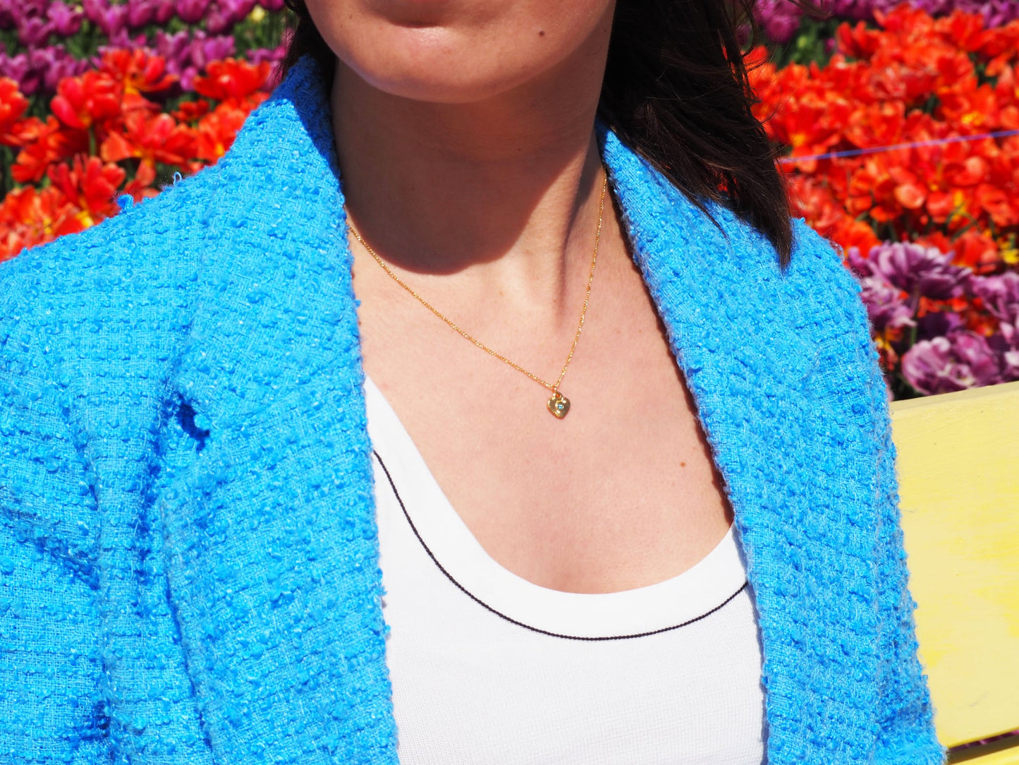 Necklace Gold Heart Pendant with Blue Zircon | 22k Gold Plated