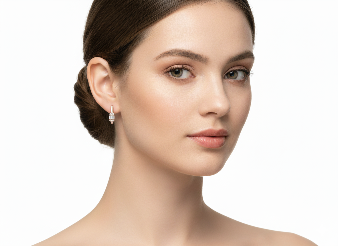 Rectangular Huggies with Zircons – 18K Rose Gold Plated