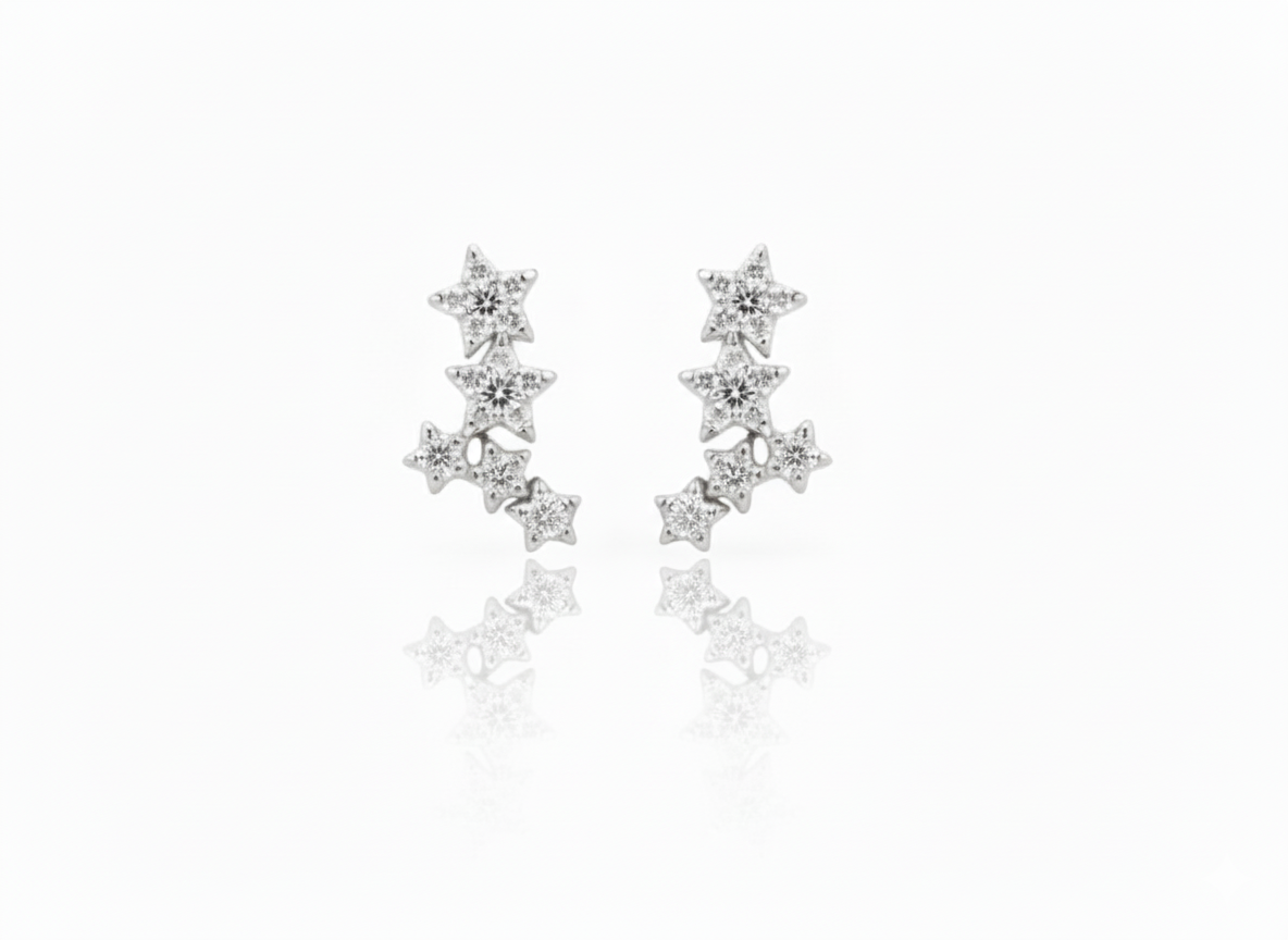 Triple Star Earrings - Sterling Silver 925 with Zircons