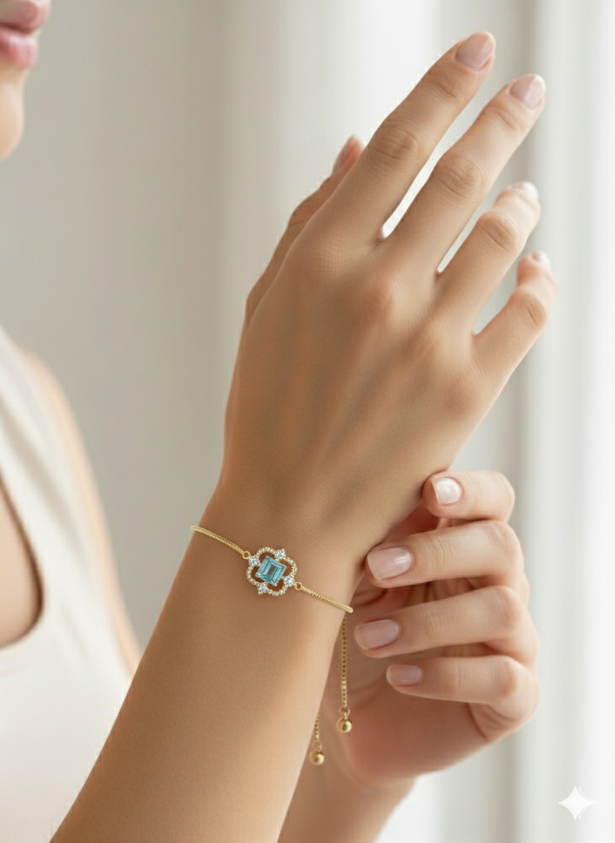 Blue Crystal Bracelet – Adjustable 18K Gold Plated