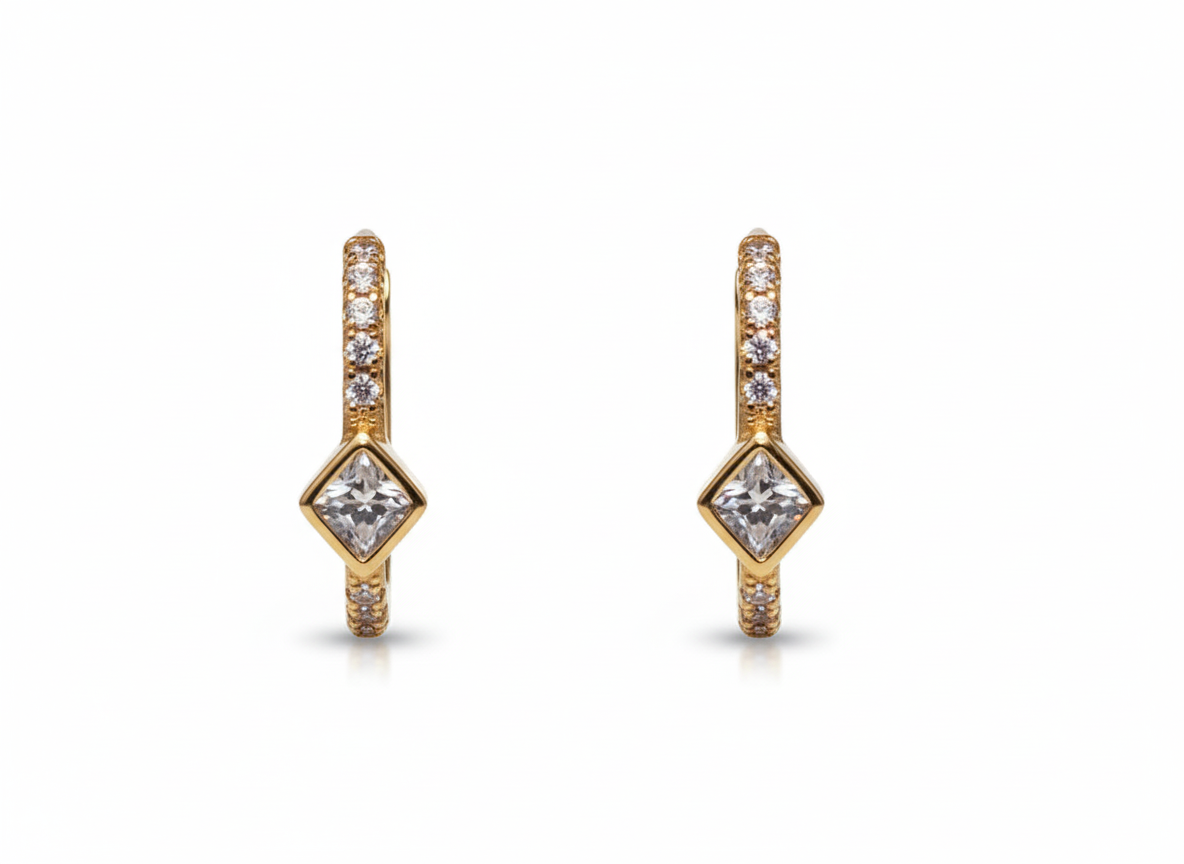 Huggies Mini Diamond Earrings with Zircons - Gold Plated 18k