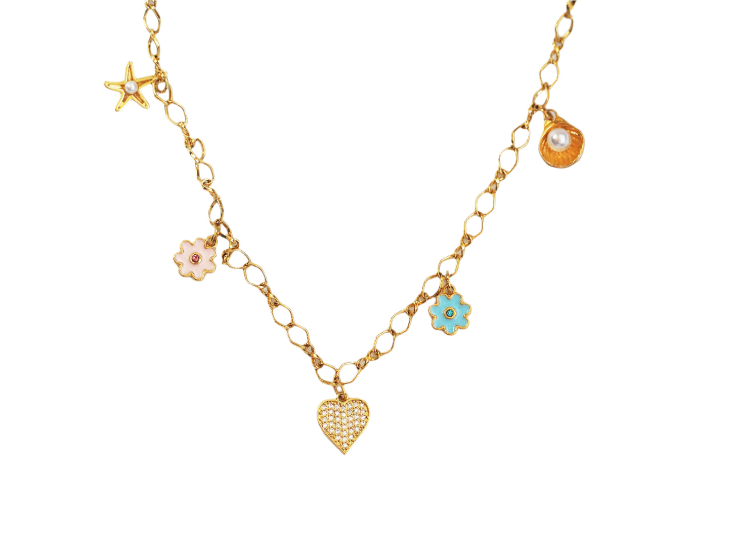 Heart Multi-Charm Necklace – Gold Plated 18K