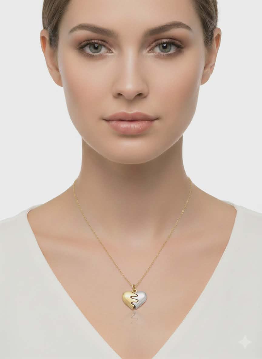 Two-Tone Heart Pendant Necklace –   18K Gold Plated