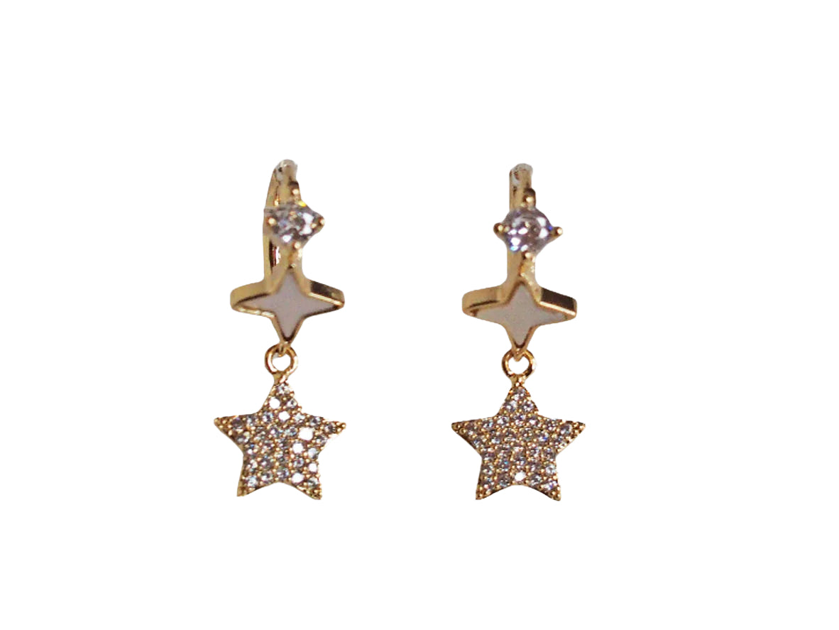 18k Gold Plated Huggies Earrings with Double Star