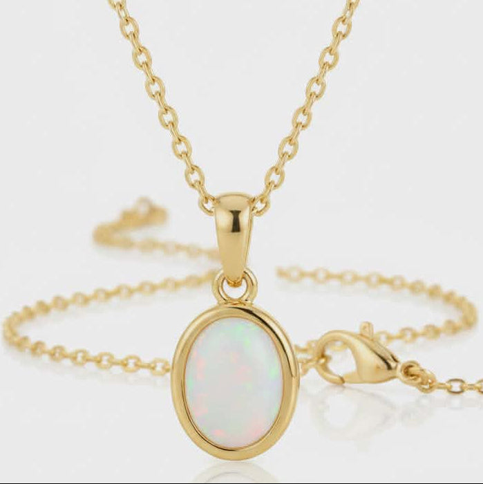 White Oval Pendant Necklace  – 18K Gold Plated