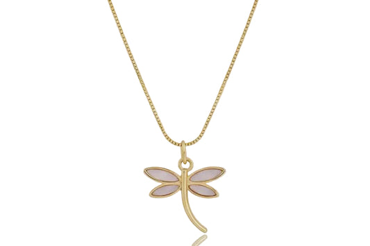 Dragonfly Shell Pendant Necklace  – 18K Gold Plated