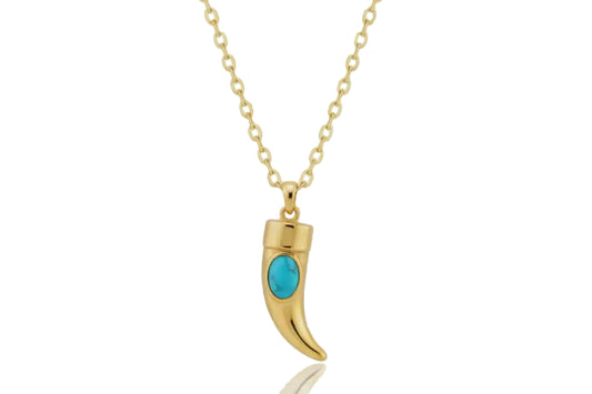 Fang Necklace with Blue Stone -18K Gold Plated