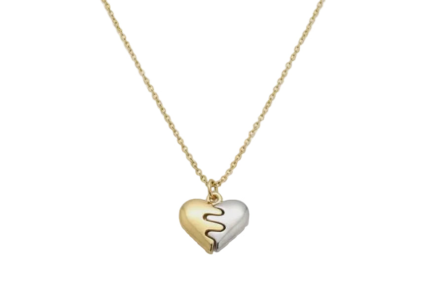 Two-Tone Heart Pendant Necklace –   18K Gold Plated