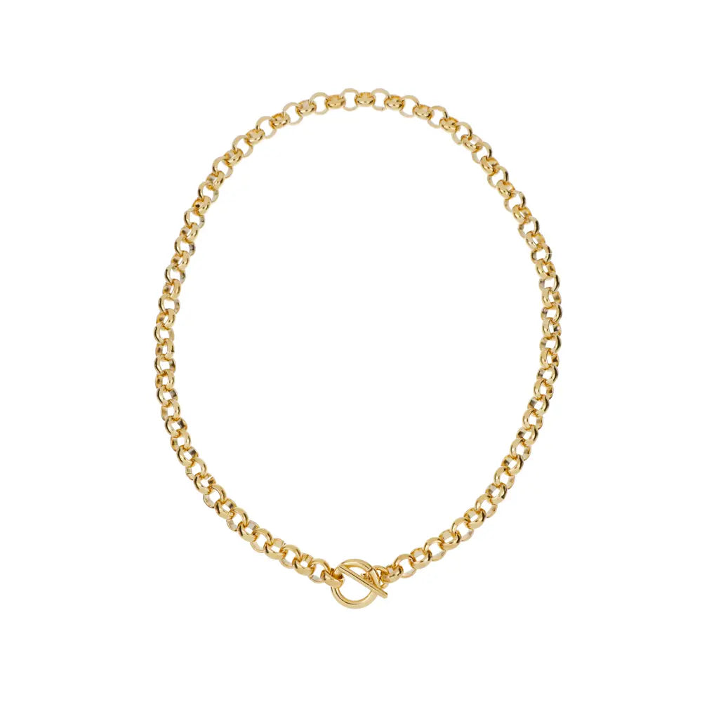 Rolo Chain Necklace with T-Bar Clasp-22k