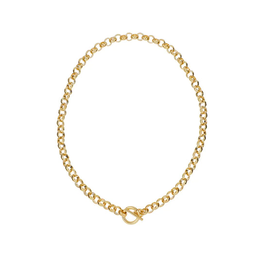 Rolo Chain Necklace with T-Bar Clasp-22k