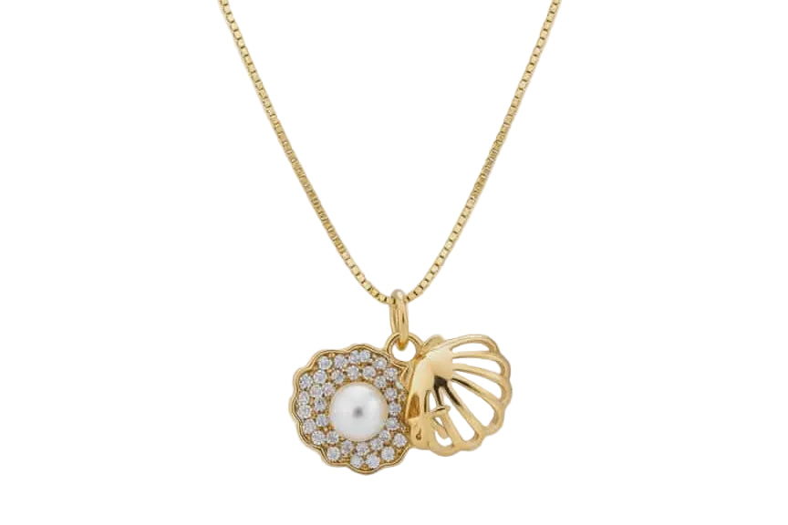 Seashell Pendant Necklace with Pearls  – 18K Gold Plated