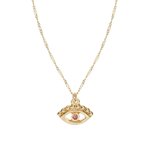 Pink Evil Eye Necklace – 22K Gold Plated