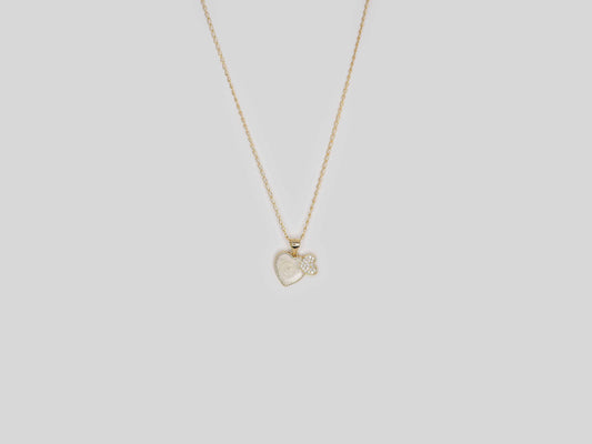 Necklace Double Heart Mother pearl and Zircons gold plated 18k