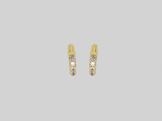 Huggie earrings made in Gold Plated 18k with zircons. Gold plated earrings by Xatli. Gold plated earrings Canada. Earrings with zircons.  Huggie with zircons.  Affordable jewelry for every occasion.