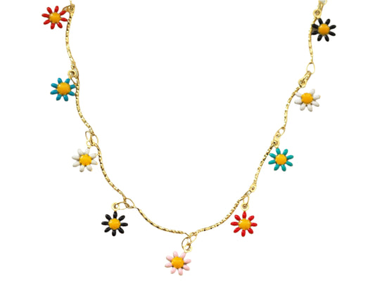 Colorful Flower Pendant Necklace - Gold Plated 18k