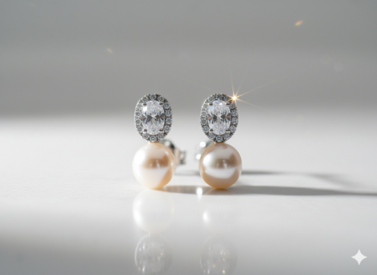 Bride Earrings with Zirconia & Pearl - Sterling Silver 925