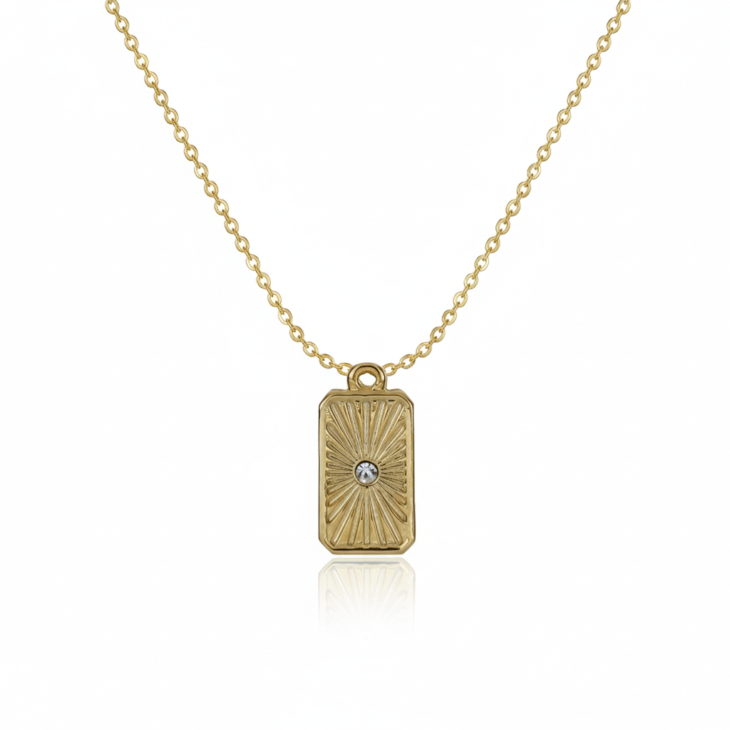 22K Gold-Plated Star Square Pendant Necklace with Zircon