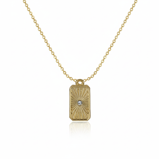 22K Gold-Plated Star Square Pendant Necklace with Zircon