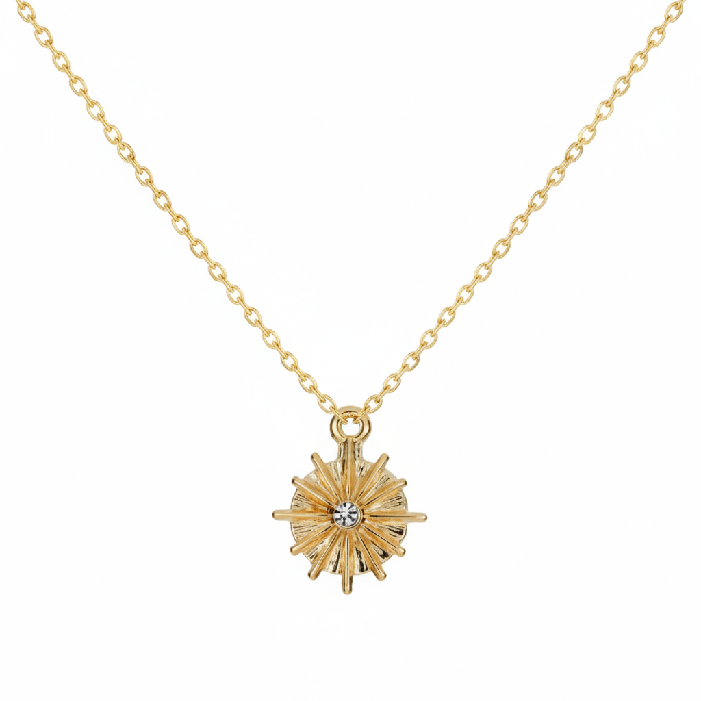Coin Star Pendant Necklace Gold Plated 22k with White Zircon