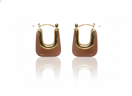 Square Pink Acrylic Huggies-Gold Plated 18k