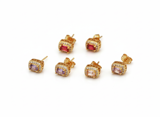 Elegant Square Color Zirconia Earrings Gold Plated 18k
