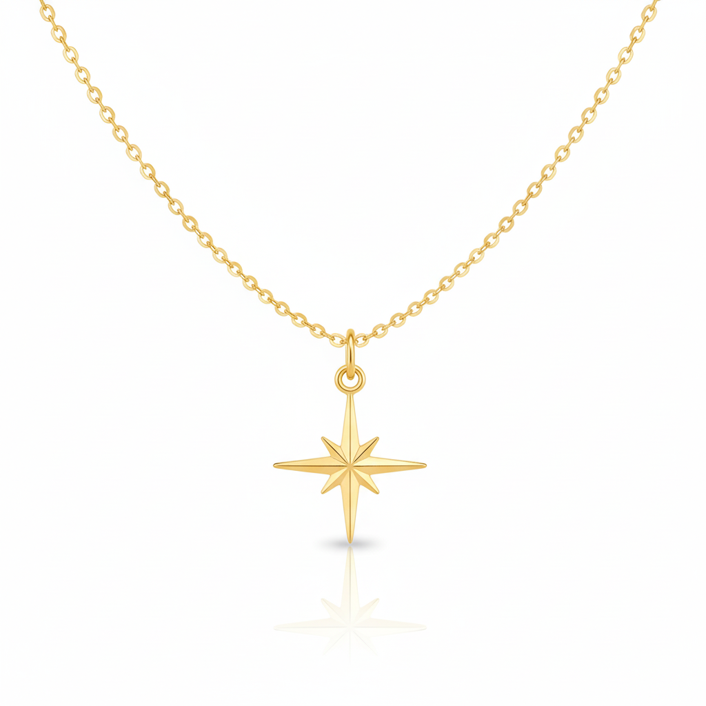 North Star Pendant Necklace Gold Plated 22k