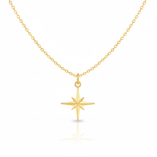 North Star Pendant Necklace Gold Plated 22k