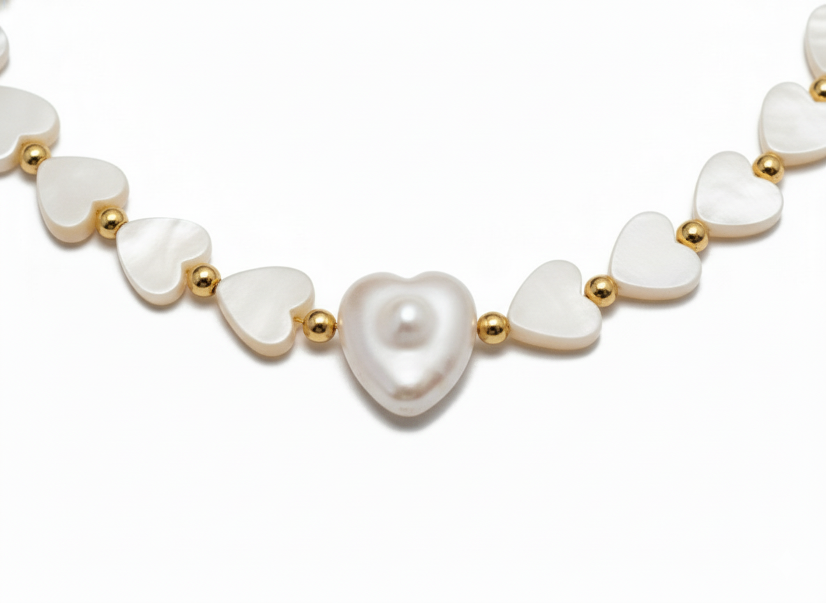 Necklace White Heart Shell & Mother of Pearl