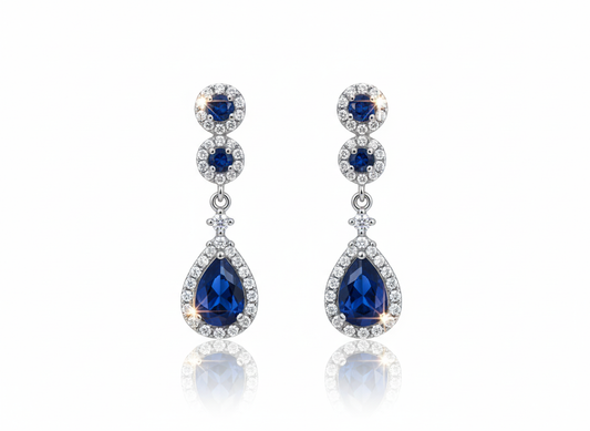 Elegant Earrings with Blue & White Zirconia in Sterling Silver 925