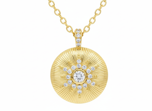 8K Gold-Plated Circle Star Necklace with Sparkling Zirconia