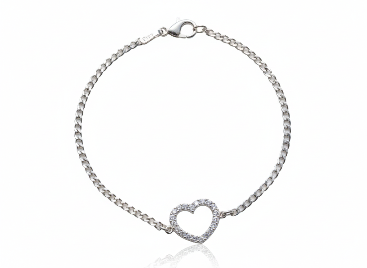 Heart bracelet with zirconia sterling silver 925-Length: 7 inches