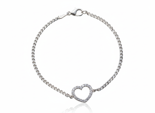 Heart bracelet with zirconia sterling silver 925-Length: 7 inches