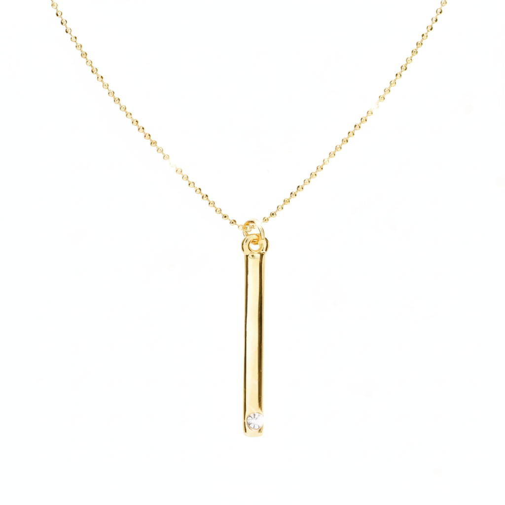 Long Stick Zirconia Necklace – 22K Gold Plated