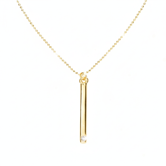Long Stick Zirconia Necklace – 22K Gold Plated