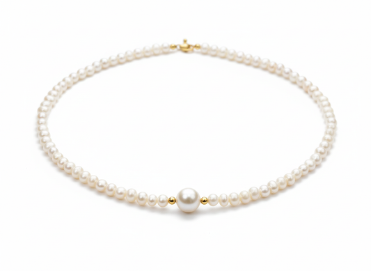 Freshwater Pearl Necklace – Adjustable 16-Inch Chain with Center Medium Pearl