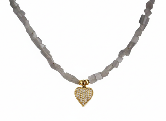 Necklace Natural Purple Stone+ Heart pendant-Gold plated 18k