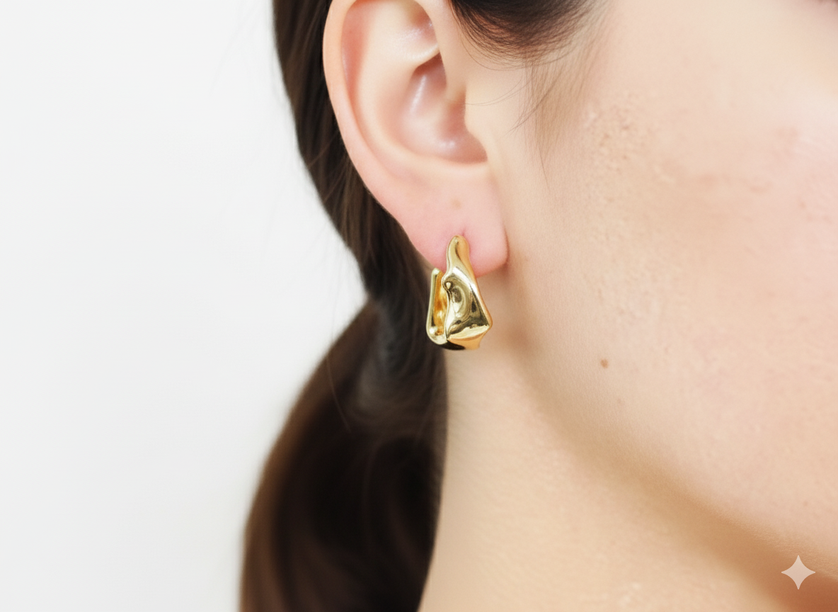 Hoops Chunky Square Shape Earrings - Gold Plated 18k