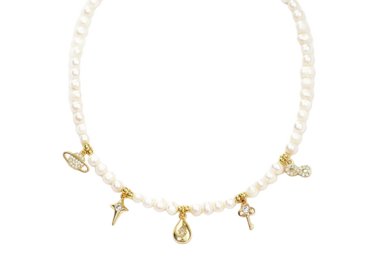 Freshwater Pearl Necklace with Charms