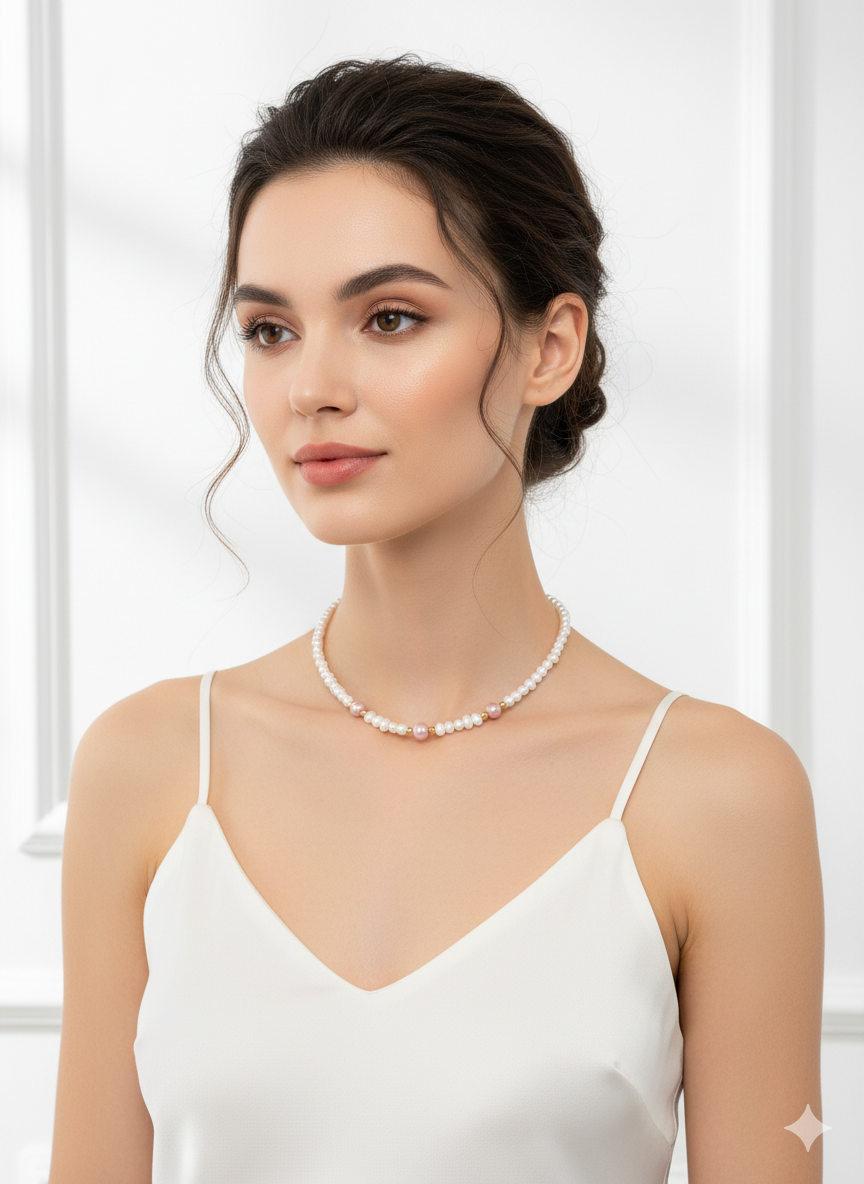 Mini Freshwater Pearl Necklace with Pink Pearls-