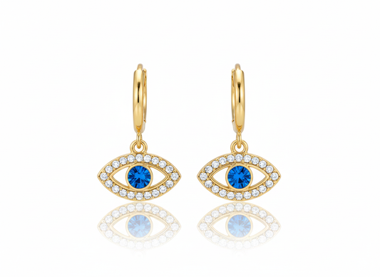 Blue Evil Eye Huggies with Blue Zircon-18k Gold Plated