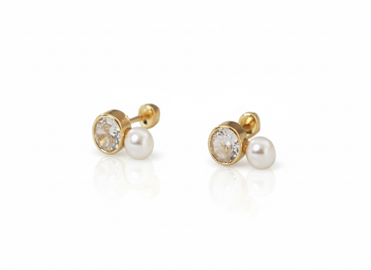 18K Gold-Plated Hoop Earrings with Zirconia & Pearl