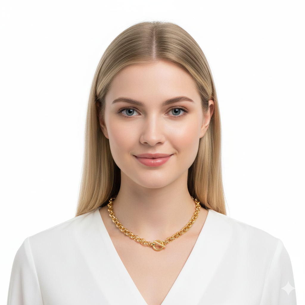 Rolo Chain Necklace with T-Bar Clasp-22k