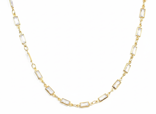 White Crystal Rectangle Pendant Necklace – -Gold plated 18k