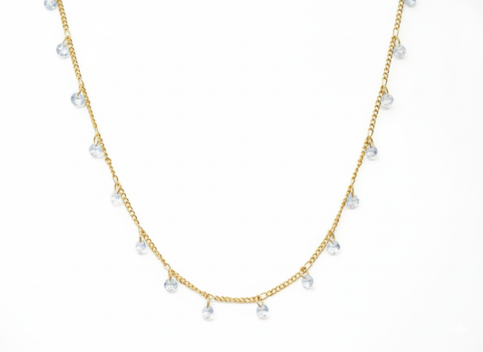 White Crystal Necklace 18k Gold Plated