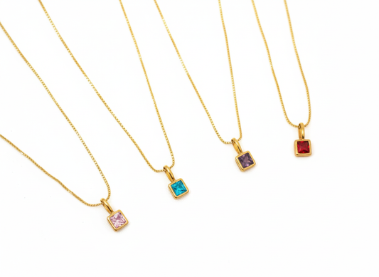 Zirconia Colors Pendant Necklace | 18K Gold Plated | Length: 17.5 inches